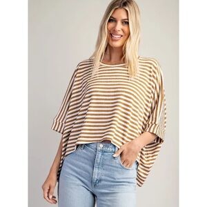 Glam oversized boxy striped top brown white